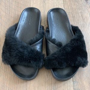 Vince Garrison Leather Shearling Slide Sandals